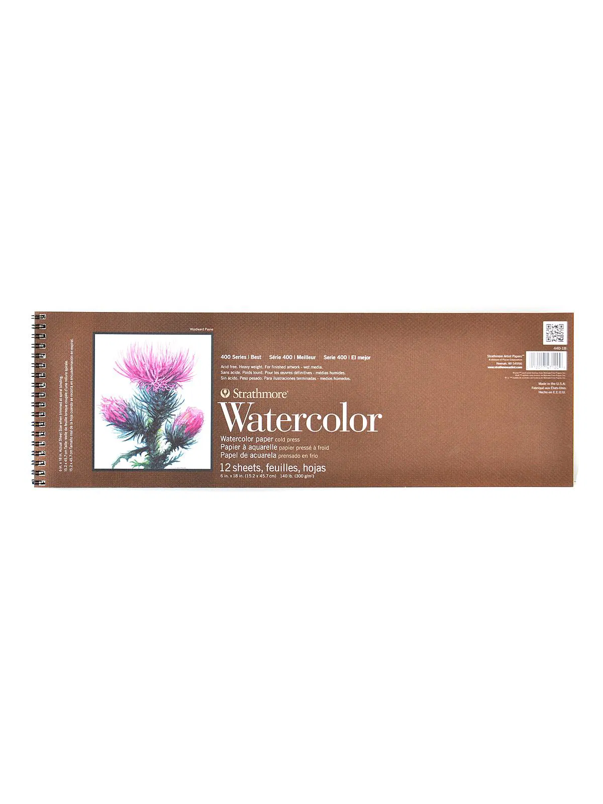 STRATHMORE 400 Series Watercolor Paper Pad - 6" x 18", Wire Bound, 12 Sheets