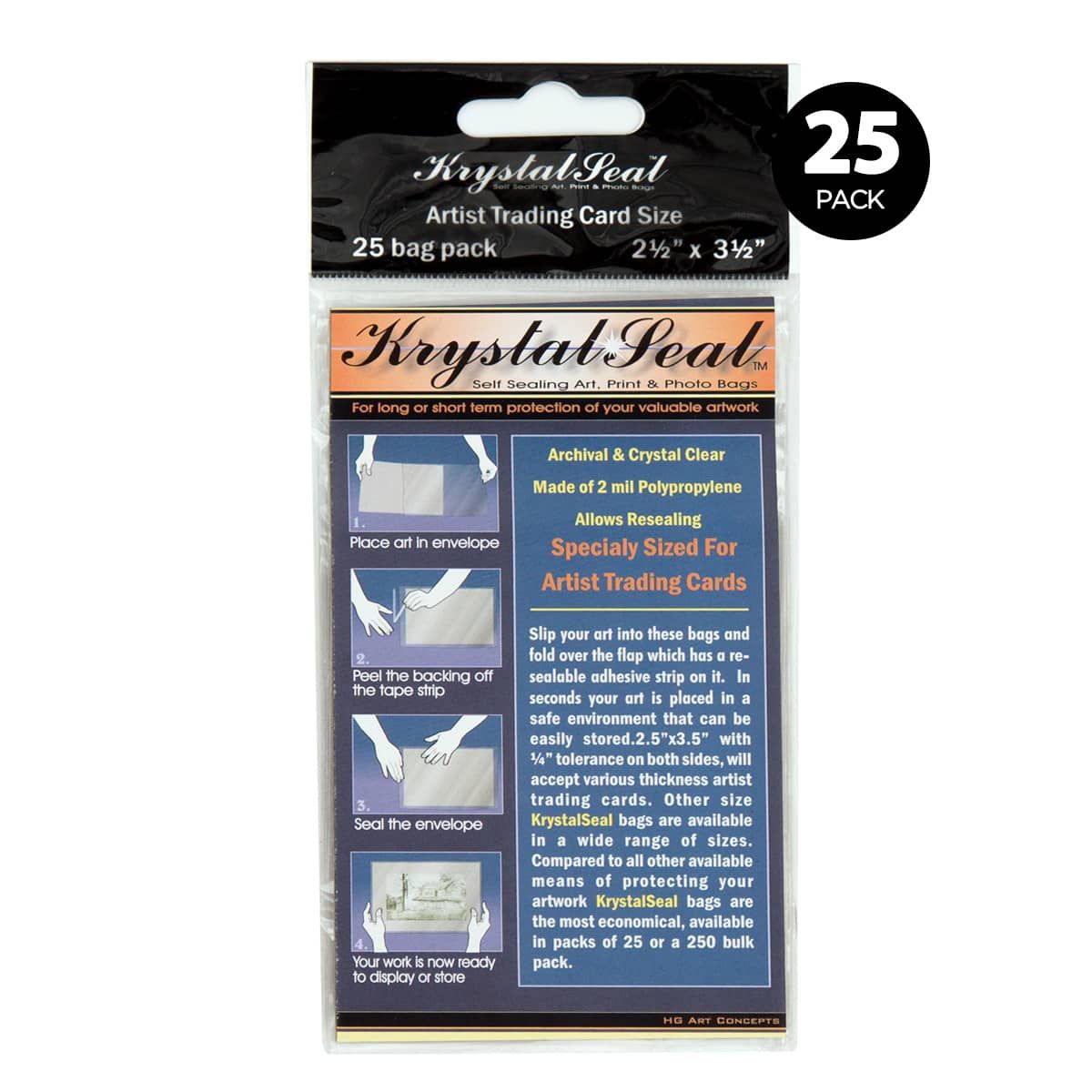 Krystal Seal Self-Sealing Art, Print, and Photo Bag Pack - 2.5" X 3.5 25", Pkg of 25