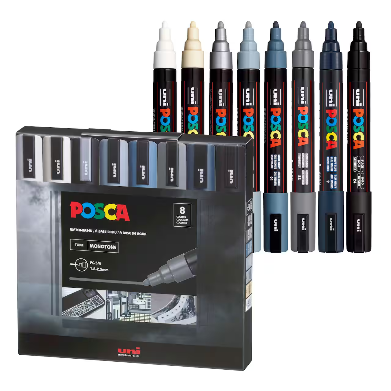 POSCA Paint Marker Sets, 8-Color PC-5M Mono Tone Set