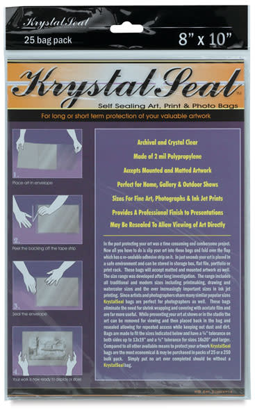 Krystal Seal Self-Sealing Art, Print, and Photo Bag Pack - 8" x 10", Pkg of 25