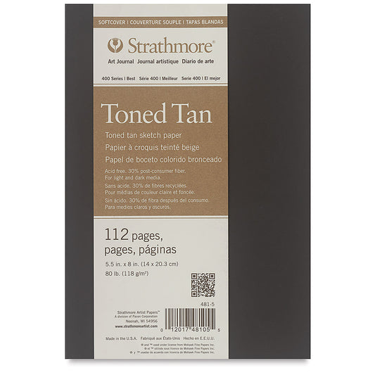 STRATHMORE 400 Series Softcover Toned Sketch Artist Journal - 8" x 5-1/2", Tan, 80 lb, 112 Pgs