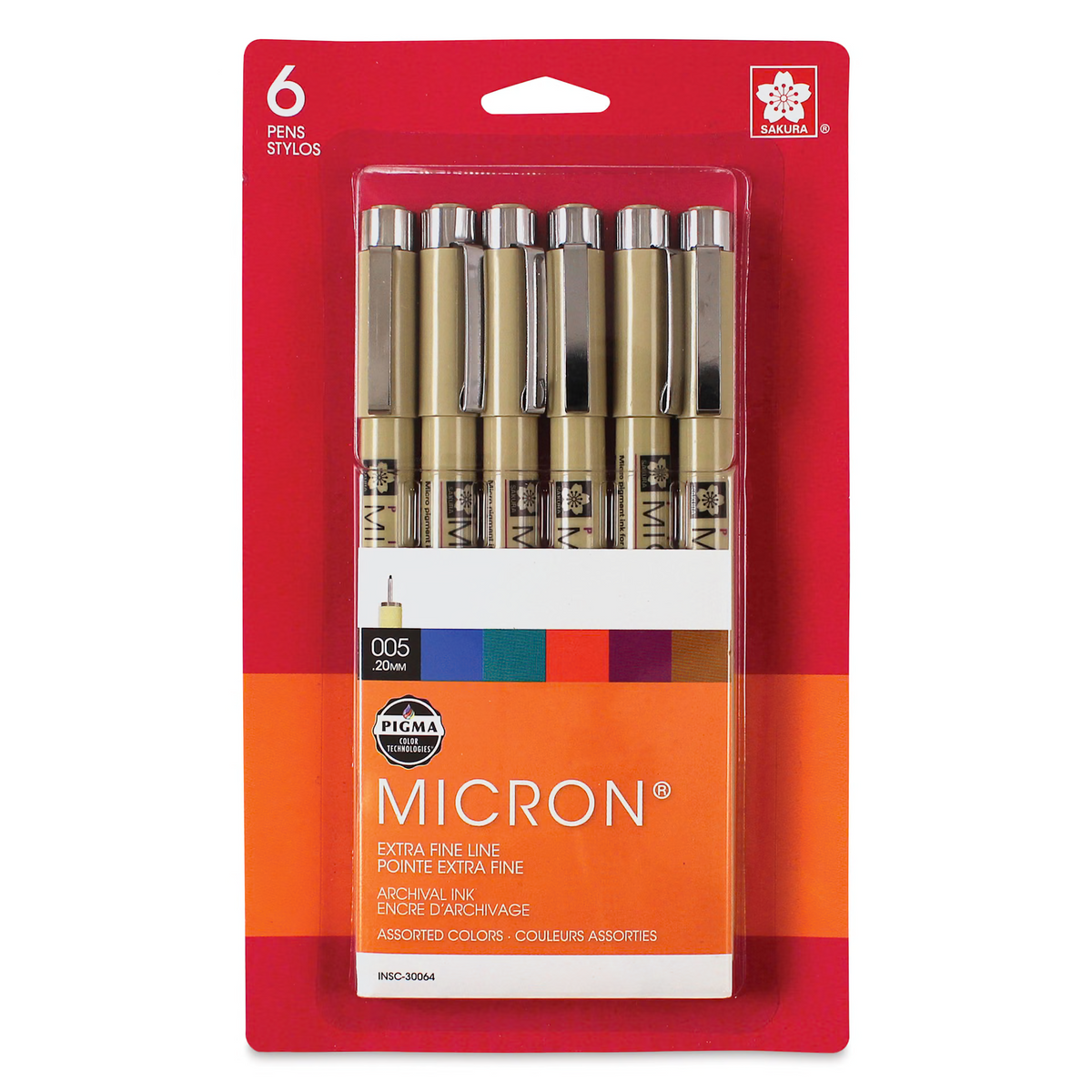 Sakura 30064 Pigma Micron Pens - Set of 6, Assorted Colors, 005