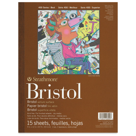 STRATHMORE 400 Series Bristol Pad - 9" x 12", 2 Ply, Vellum, 15 Sheets