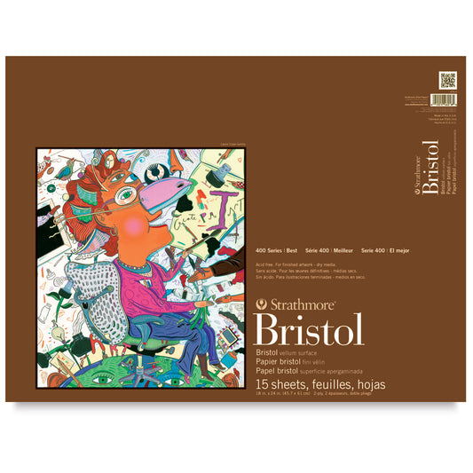 STRATHMORE 400 Series Bristol Pad - 18" x 24", 24 Ply, Vellum, 15 Sheets