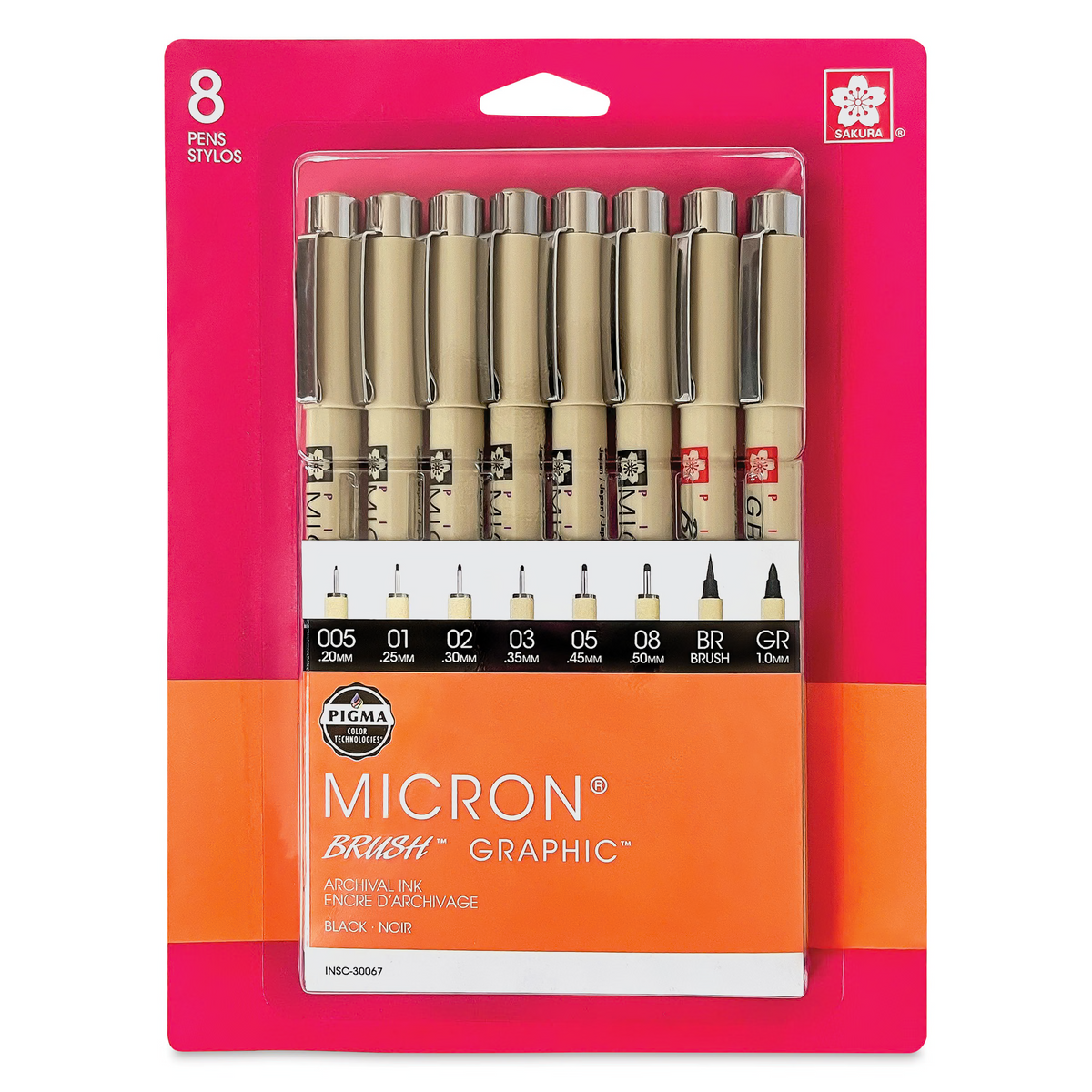Sakura 30067 Pigma Micron Set Black Assorted Sizes - 8 Pen Set
