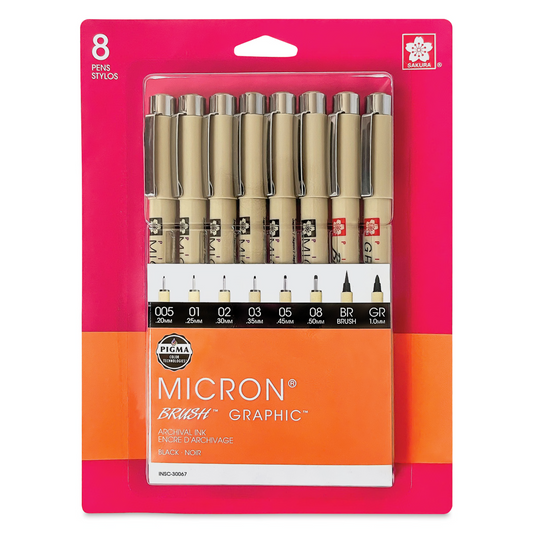 Sakura 30067 Pigma Micron Set Black Assorted Sizes - 8 Pen Set
