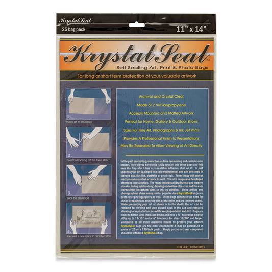 Krystal Seal Self-Sealing Art, Print, and Photo Bag Pack - 11" x 14", Pkg of 25