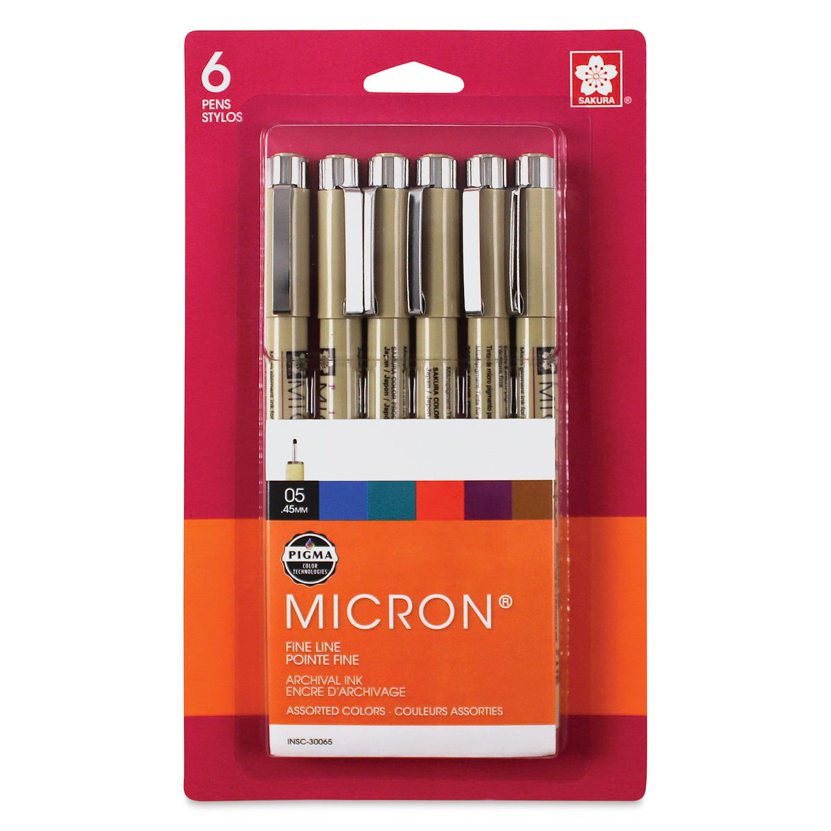 Sakura 30065 Pigma Micron Pens - Set of 6, Assorted Colors, 05