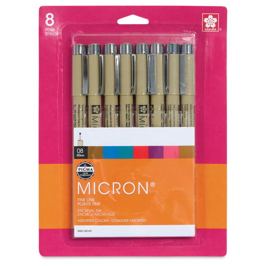 Sakura 30066 Pigma Micron Pens - Set of 8, Assorted Colors, 08