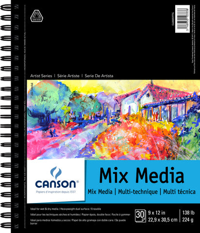 CANSON MIX MEDIA BOOK 138LB 30 SHEET 9X12