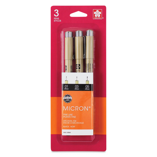 Sakura 50064 Pigma Micron Pens, Black, pk of 3