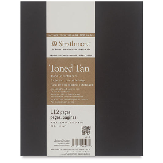 STRATHMORE 400 Series Softcover Toned Sketch Artist Journal - 9-3/4" x 7-3/4", Tan, 80 lb, 112 Pgs