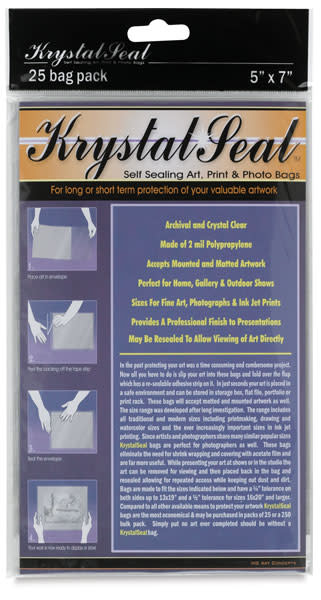 Krystal Seal Self-Sealing Art, Print, and Photo Bag Pack - 5" x 7", Pkg of 25
