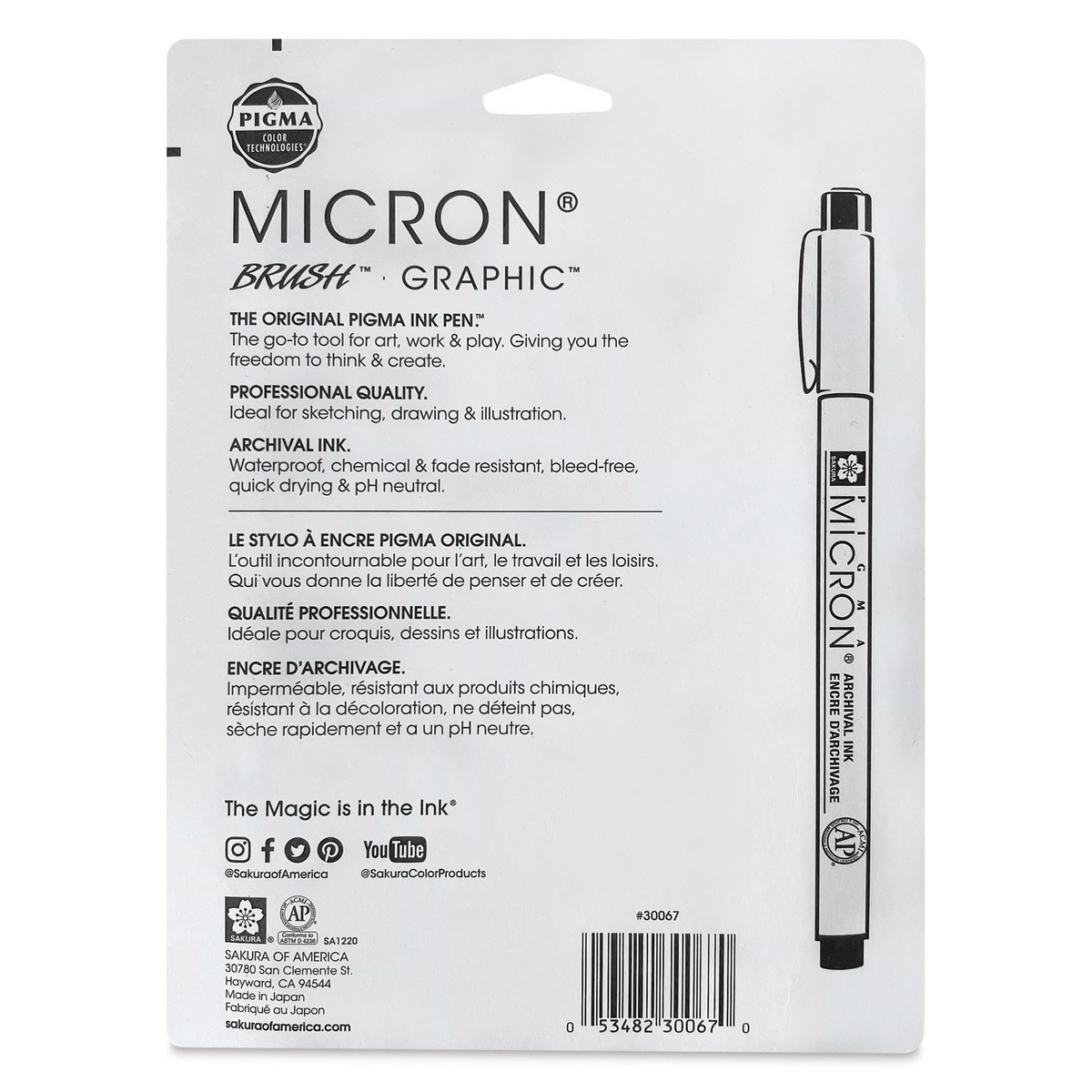 Sakura 30067 Pigma Micron Set Black Assorted Sizes - 8 Pen Set
