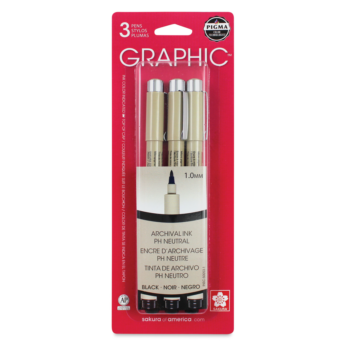 Sakura 50053 Pigma Micron Graphic Pens - Set of 3, 1 mm