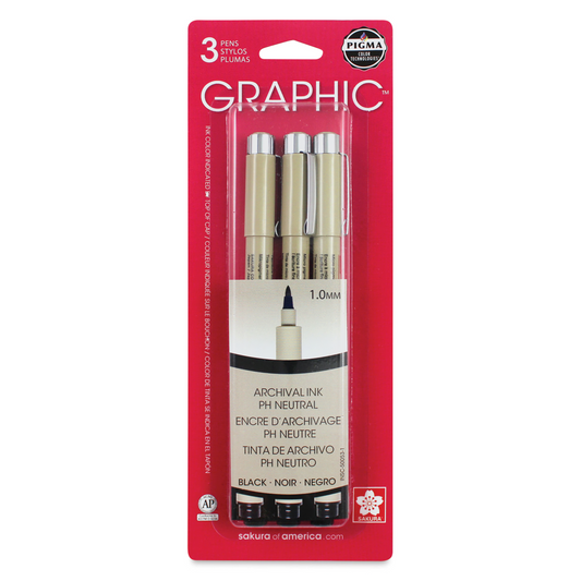 Sakura 50053 Pigma Micron Graphic Pens - Set of 3, 1 mm