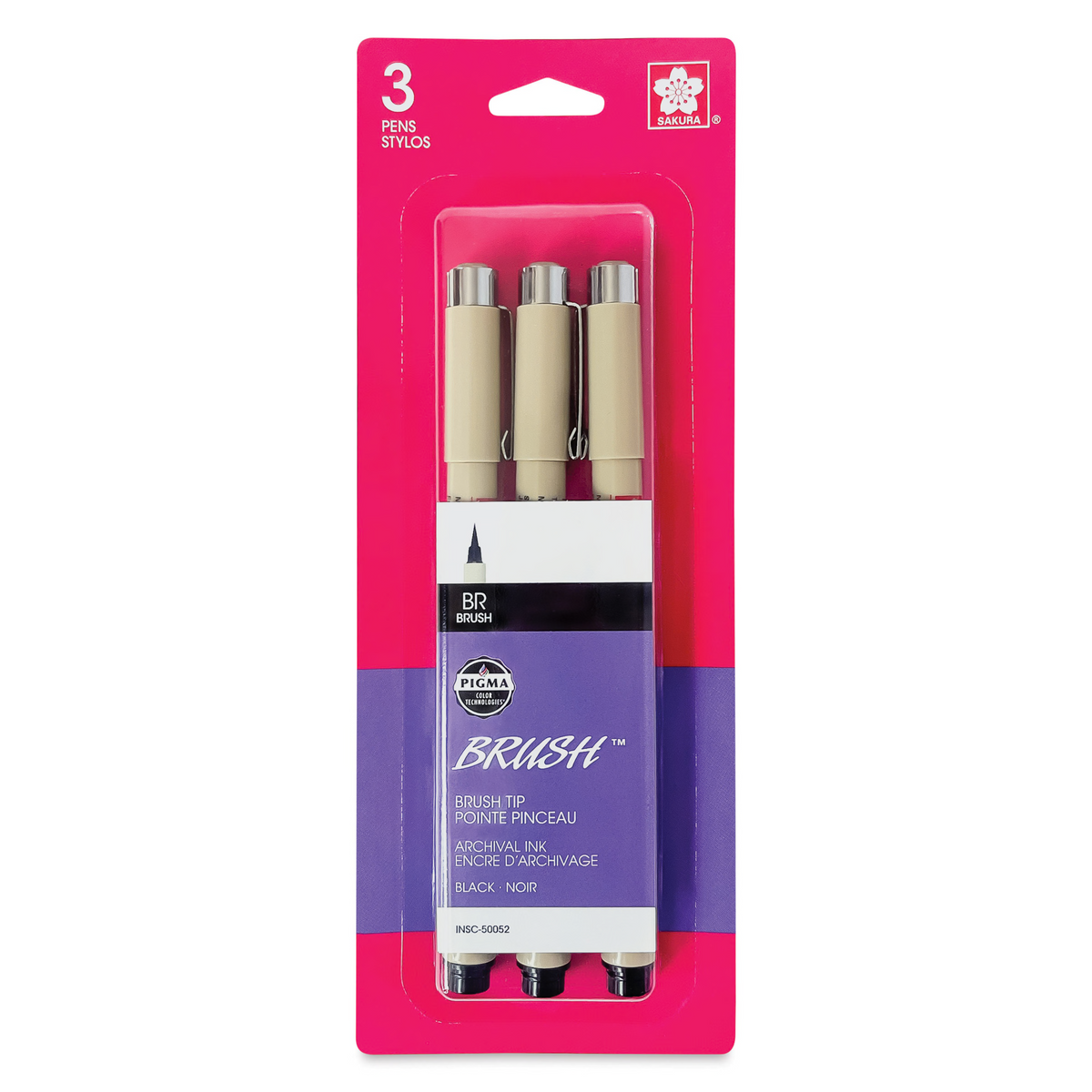 Sakura 50052 Pigma Brush Marker - Black, Set of 3