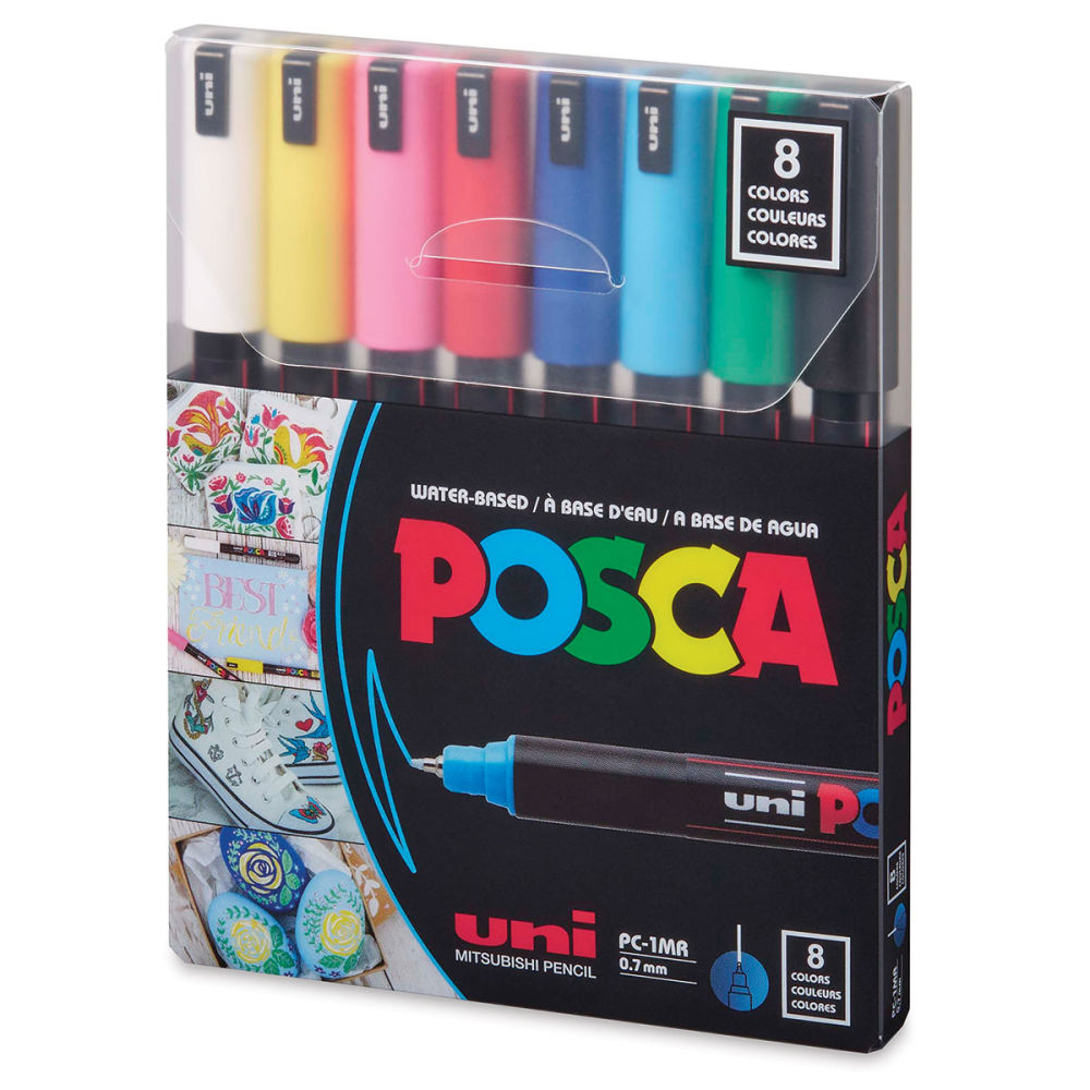 POSCA Paint Marker Sets, 8-Color PC-1M Extra-Fine Tapered Tip Basic Set