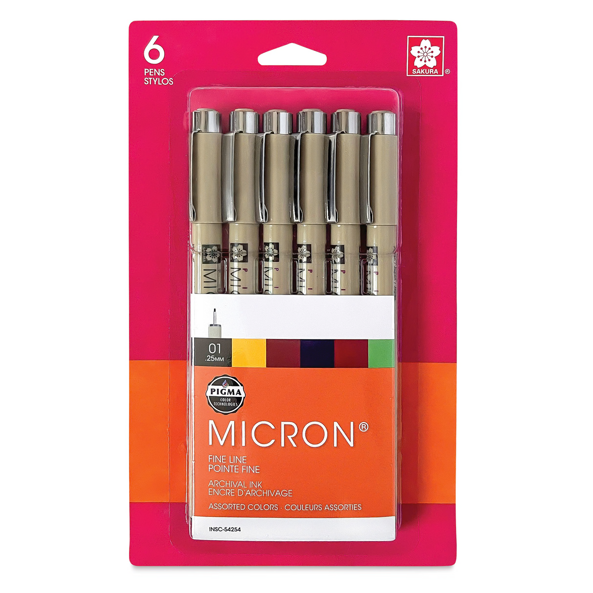 Sakura 30063 Pigma Micron Pens - Set of 6, Assorted Colors, 01