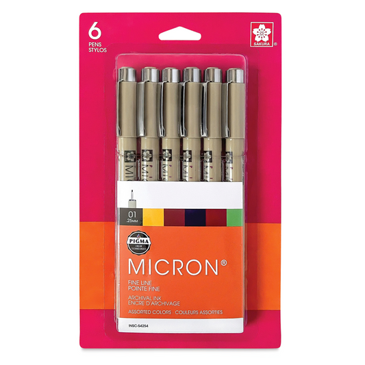 Sakura 30063 Pigma Micron Pens - Set of 6, Assorted Colors, 01