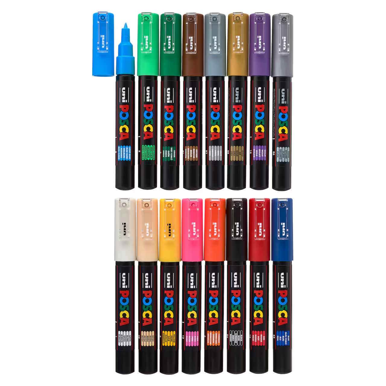 POSCA Paint Marker Sets, 16-Color PC-1M Extra-Fine Tapered Tip Basic Set