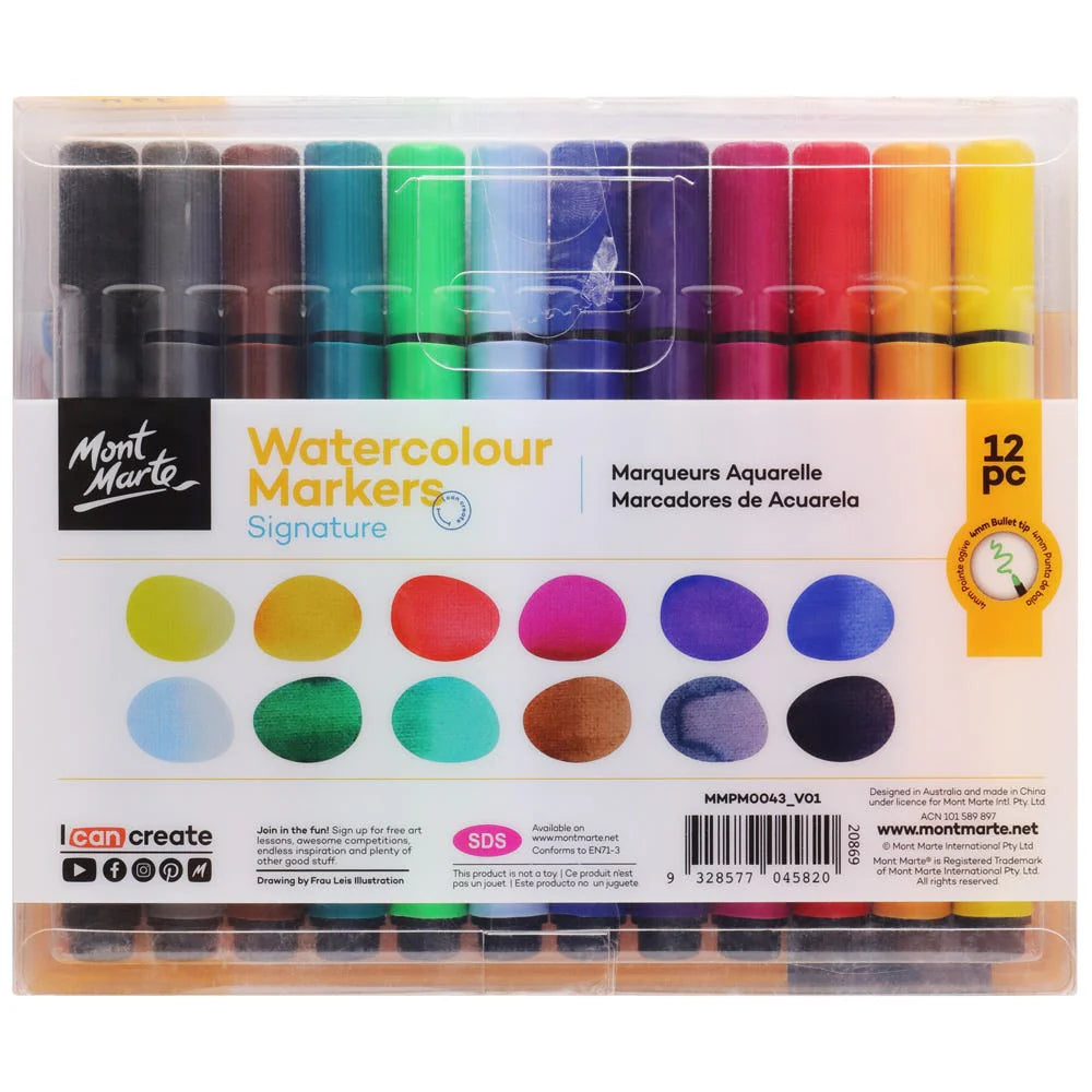 MONT MARTE Watercolour Markers 12pc Tri Grip in Case