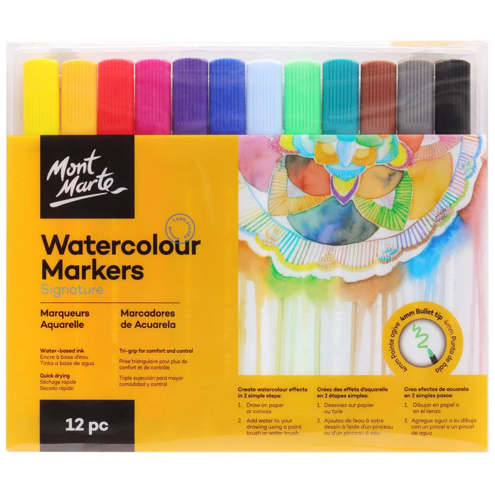 MONT MARTE Watercolour Markers 12pc Tri Grip in Case